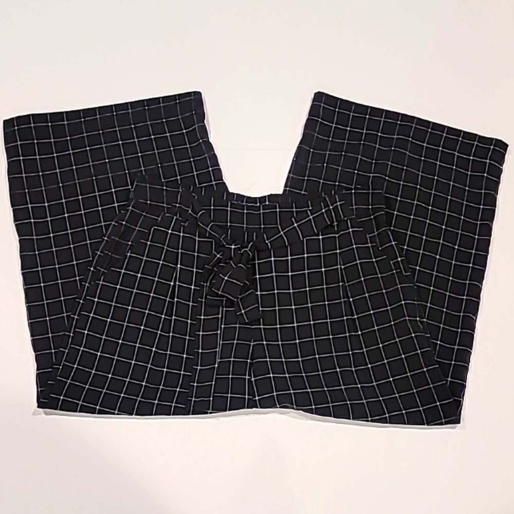 Maison Jules Wide Leg Windowpane Capris Black White 6 - Picture 4 of 12